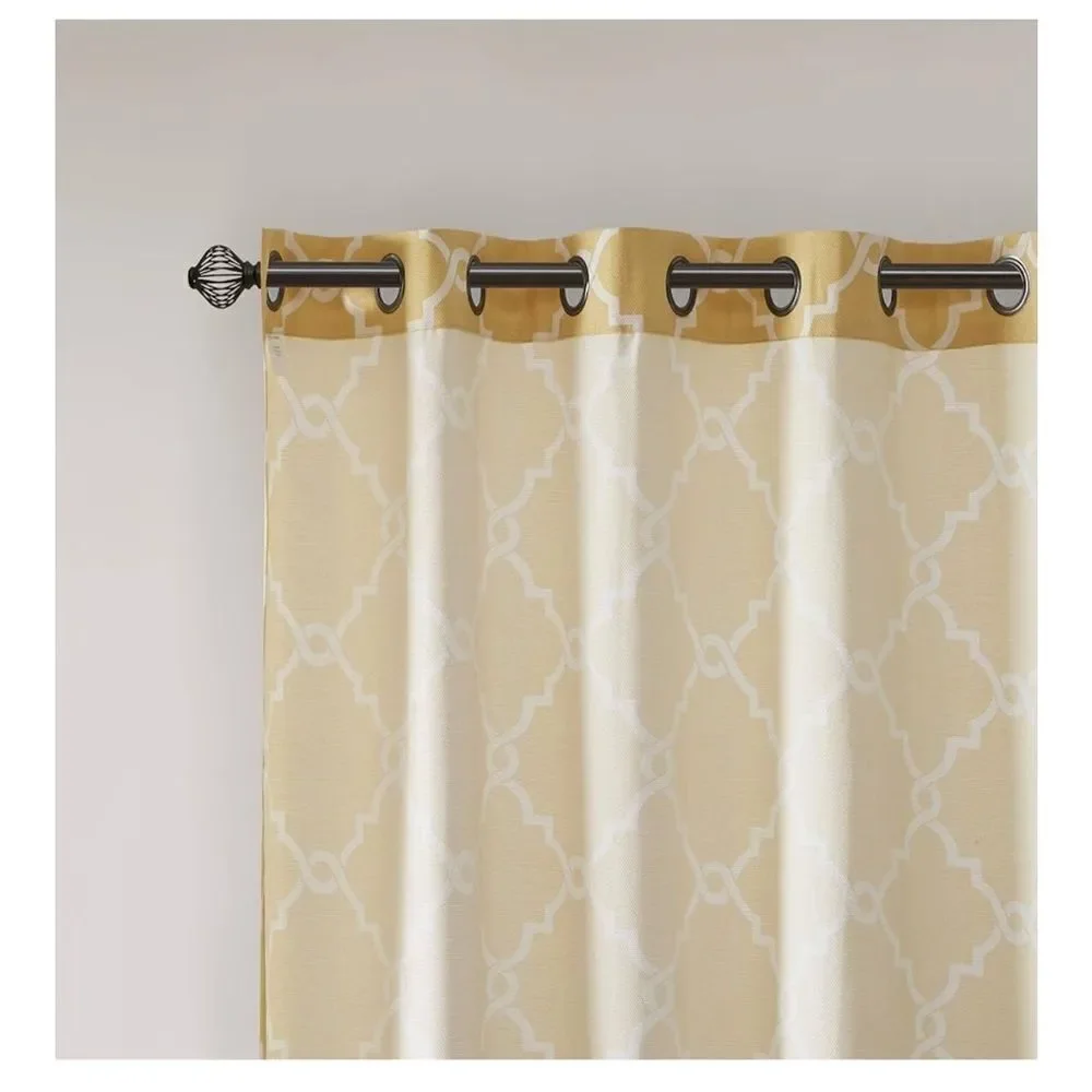 Madison Park Saratoga Single Fretwork 1 Panel Grommet Top 50x63, Yellow/White